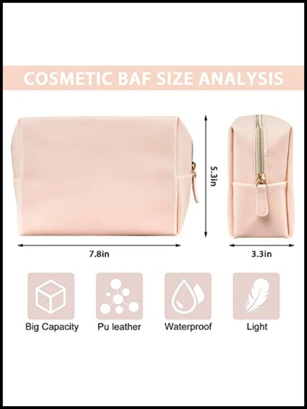 Large Travel Cosmetic Pouch, Water Resistant PU Leather Toiletry Organizer